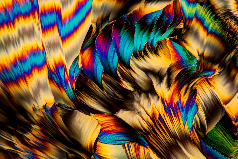 Acetylsalicylsäure-Kristalle, fotografiert im polarisierten Licht.